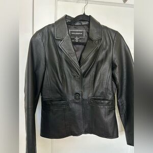 Petite Sophisticate Classic Black blazer coat leather size 8